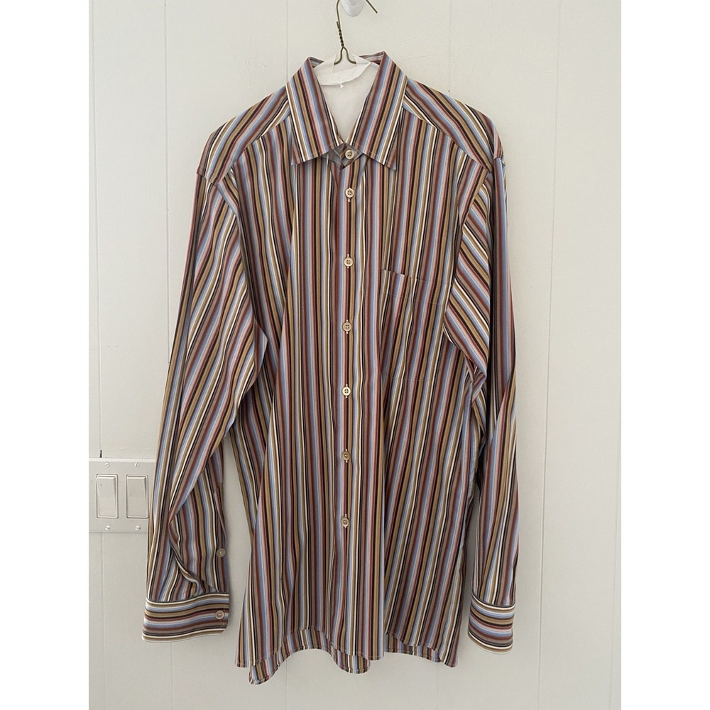 Ermenegildo Zegna Men's Multi-Color Vertical Stripe Button Down Shirt Large